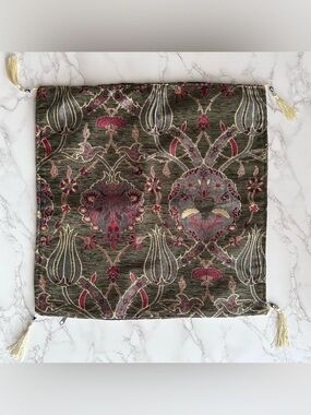 Turkish Throw Pillowcases · Ornate Damask Fabric in Olive/Berry w/ Evil Eyes